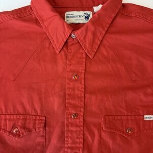 Roebucks Men's XL Red‎ Pearl Snap Button Up Western Yoke Long Sleeve Shirt VTG